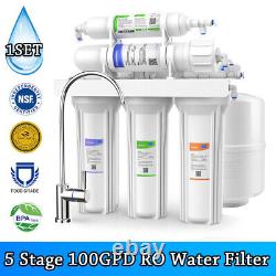 100GPD 5 Stage Reverse Osmosis Water Filter System Drinking Undersink Filtration