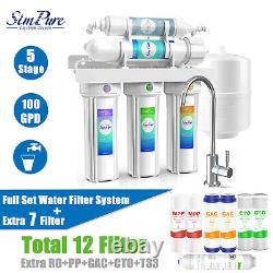 100 GPD 5 Stage Reverse Osmosis Water Filter System Drinking Undersink Purifier
