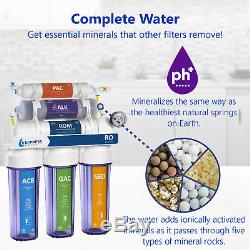 10 Stage Alkaline pH+ Reverse Osmosis Water Filter System Pressure Gauge 100 GPD