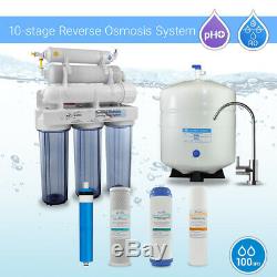 10 Stage Home Undersink Alkaline + Reverse Osmosis RO Water Filter System 100GPD