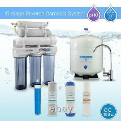 10 Stage White Housing Alkaline + Reverse Osmosis RO Water Filter System 100GPD