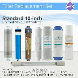 12 Stage RO System Filter Set 5 in1 Alkaline DI, UV 4 Pins Bulb +100GPD Membrane