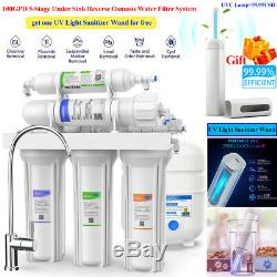 5-Stage 100GPD Reverse Osmosis Drinking Water Filter System Softener Faucet, Tank