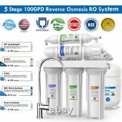 5 Stage 100GPD Reverse Osmosis Drinking Water Filtration Home Purifier System
