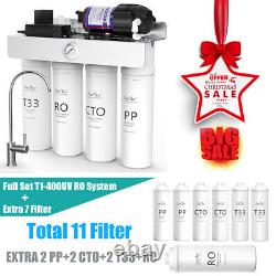 5 Stage 400 GPD UV Reverse Osmosis RO Water Filter System Under Sink +Filter Set