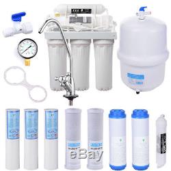 5 Stage 50 GPD Reverse Osmosis System Water Filter RO Purifier withPressure Gauge