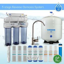 5 Stage Home Reverse Osmosis System With 12 Filters 75 GPD Modern Brushed Nickel