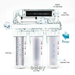 5 Stage RO Water Purifying Softening System Flouride Removal+Filters Tank Faucet