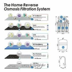5 Stage Reverse Osmosis Drinking Water Purifier System Under Sink +Filter 100GPD