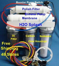 5 Stage Reverse Osmosis System 75 GPD RO + DI + Booster Pump -Clear Housings