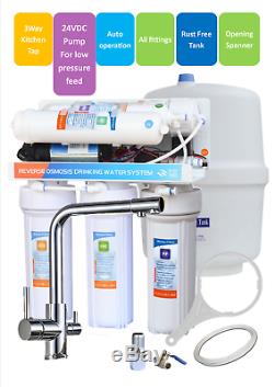 5 stages undersink RO reverse osmosis water filter system with Pump & 3Way Tap