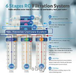 6 Stage 100GPD Alkaline Reverse Osmosis RO Drinking Water Filter System Purifier
