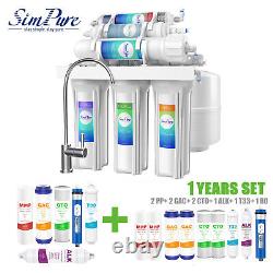 6 Stage 75 GPD Alkaline RO Reverse Osmosis Home Drinking Water Filter System Set
