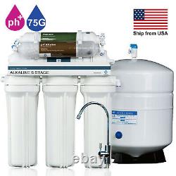 6 Stage Reverse Osmosis Alkaline 75GPD Water Filter Purifier Undersink System