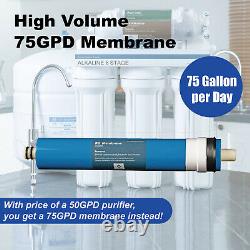6 Stage Reverse Osmosis Alkaline 75GPD Water Filter Purifier Undersink System