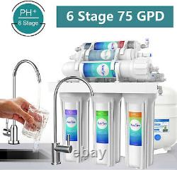 6-Stage Under Sink Reverse Osmosis Drinking Water Filter System Alkaline pH 75G