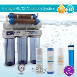 6 Stages 50 GPD Aquarium Reverse Osmosis System RO DI + HM Inline TDS Meter