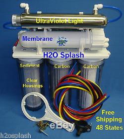 7 Stage 100 GPD RO+DI+UV Reverse Osmosis System Water Filter Clear Housings