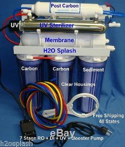 Clear Reverse Osmosis System 24/35/50gpd 7 Stage RO/DI/UV/Booster
