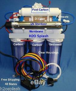 Clear Reverse Osmosis System 75GPD 7 Stage RO/DI/UV/Booster/Permeate