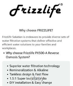 Frizzlife Reverse Osmosis Under Sink Water Filter System 500GPD Alkaline, PX500-A