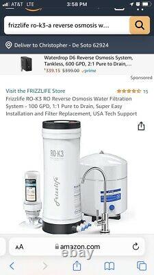 Frizzlife Reverse Osmosis Water System, Water Tank RO-K3 New In Box, Never Used