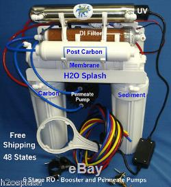 Reverse Osmosis System 6 Stage 75g RO/DI/UV/Booster/Permeate Pump Water Filter