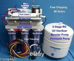 Reverse Osmosis System 6 Stage 75gpd RO+UV Booster/Permeate Clear withTank