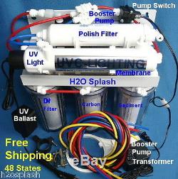 Reverse Osmosis System 6 Stage RO 24/35/50gal DI UV Booster Pump Water Filter