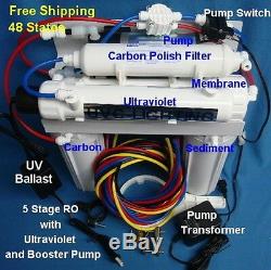 Reverse Osmosis System 75gpd 5 Stage RO UV Booster Pump Water Filter H2O Splash