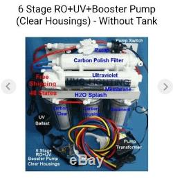 Reverse Osmosis System-Clear 6 Stage DI UV Booster Pump Water Filter + TDS