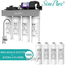 SimPure 400GPD UV Alkaline pH+ 8Stage Tankless Reverse Osmosis System Under Sink