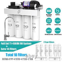 SimPure T1-400GPD 8 Stage Tankless UV Reverse Osmosis System+18 Water Filter NSF