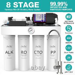 SimPure T1-400GPD 8 Stage UV Alkaline Reverse Osmosis System Extra Water Filters