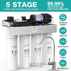 SimPure T1-400 GPD UV Reverse Osmosis Drinking RO Water Filter System+Alkaline