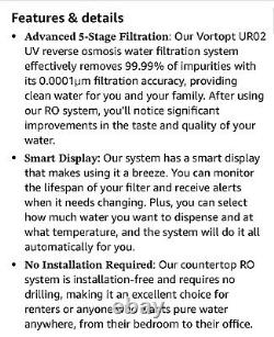 Vortopt Countertop Reverse Osmosis Water Filter System 5 Stage UV RO System