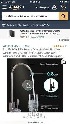 Frizzlife Système D'eau D'osmose Inverse, Réservoir D'eau Ro-k3 Nouveau Dans La Boîte, Jamais Utilisé