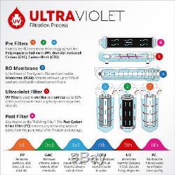 Système De Filtration D'eau Par Osmose Inverse Ultra Violet Uv À 6 Étapes 100gpd Avec Stérilisateur Ro