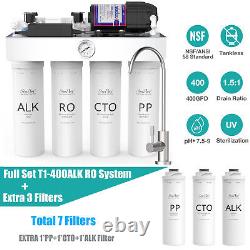 Système d'osmose inverse SimPure T1-400 GPD à 8 étapes avec filtration UV et 7 filtres à eau alcaline