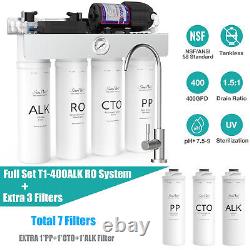 Système d'osmose inverse UV SimPure T1-400GPD à 8 étapes avec pH alcalin+ et 7 filtres à eau.