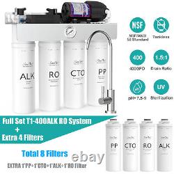 Système d'osmose inverse UV à 8 étages SimPure T1-400GPD pH alcalin + 8 filtres à eau
