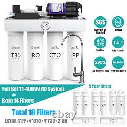 Système de filtration d'eau RO sans réservoir T1-400GPD UV avec 18 filtres