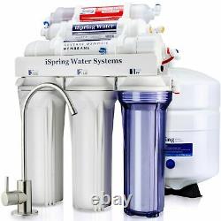 Système de filtration d'eau à osmose inverse à 6 étapes Ispring avec filtre alcalin 75 GPD