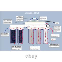 Système de filtration d'eau par osmose inverse 6 étapes pour aquarium récifal de 100 GPD RO/DI
