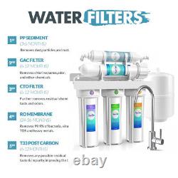 Système de filtration d'eau par osmose inverse à 5 étapes, débit de 75 GPD, purificateur d'eau potable + 9 filtres.