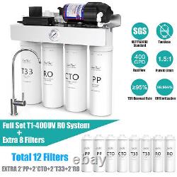 Système de filtration d'eau par osmose inverse sans réservoir T1-400GPD UV avec 12 filtres