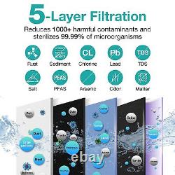 Système de filtration d'eau par osmose inverse sans réservoir à 5 étapes avec UV - T1-400 GPD Purificateur d'eau