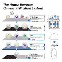 Système de filtration d'eau par osmose inverse sous évier à 5 étapes avec filtre à membrane de 75 GPD