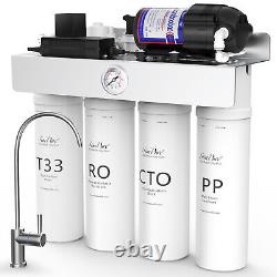 Système de filtration d'eau sans réservoir à osmose inverse alcaline à 6 étapes avec UV et pH+ T1-400 GPD