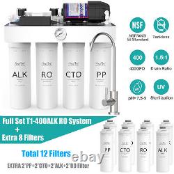 Système de purification d'eau SimPure T1-400 GPD à osmose inverse avec UV, 8 étapes, alcalin + 12 filtres à eau.